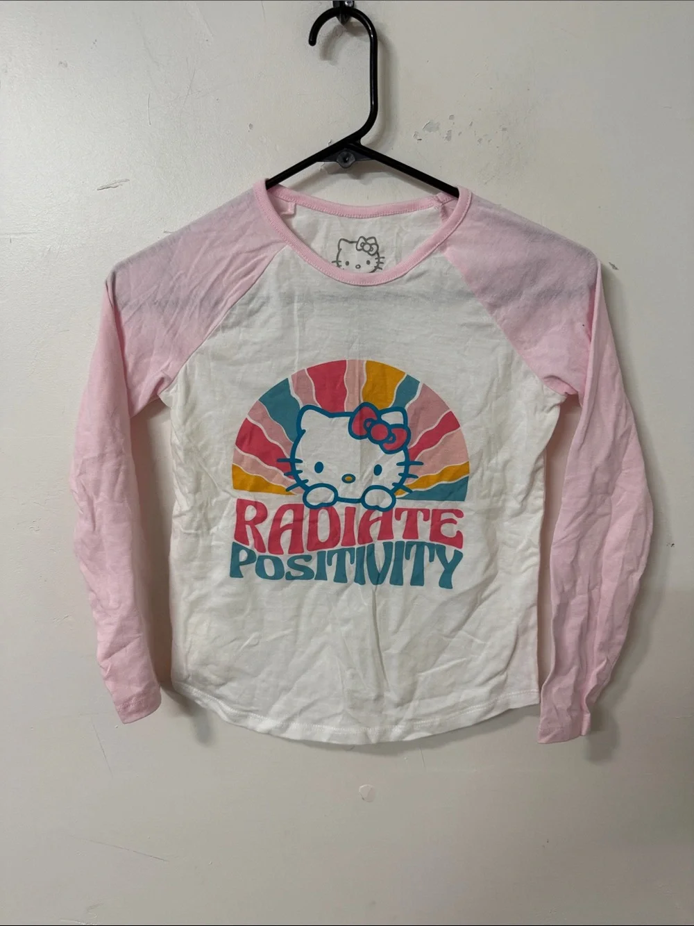 Hello Kitty Pink & White Raglan 'Radiate Positivity' Long Sleeve Tee